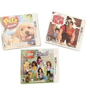 Nintendo 3DS Game Lot Petz Beach Wreck-It‎ Ralph LEGO Friends Complete Tested